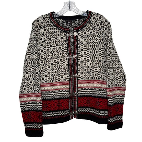 Vintage SKYR Norway Wool Cardigan Nordic Pewter Clasp Selbu snowflake medium - Picture 3 of 13